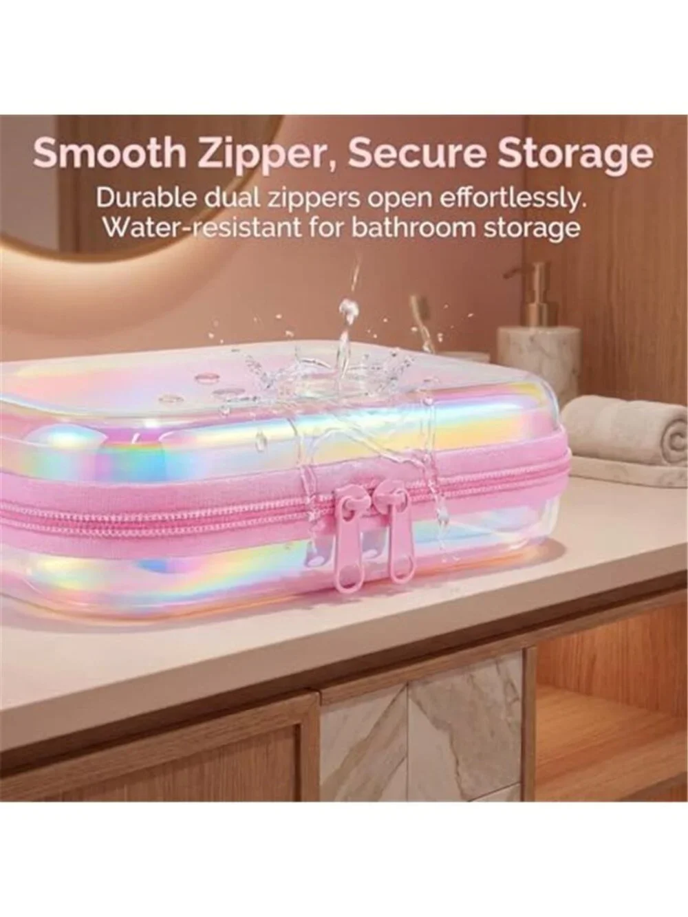 3Pcs Clear Hard Shell Zipper Case TSA Approved Toiletry Bags with Iridescent